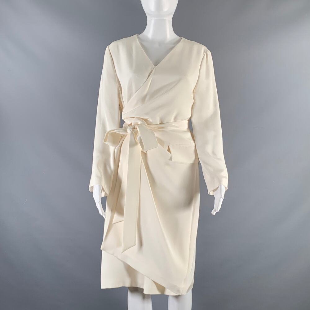 PARTOW Size 10 Cream Silk Long Sleeve Dress